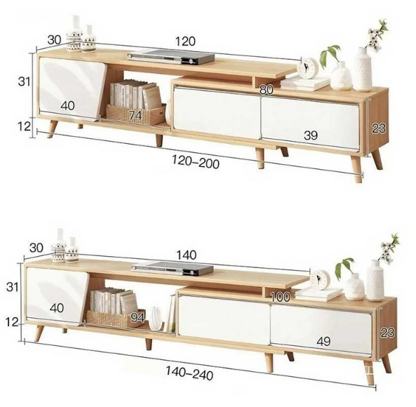 라온프리 확장형 TV 티비다이 거실장 상세 사이즈 설명 이미지